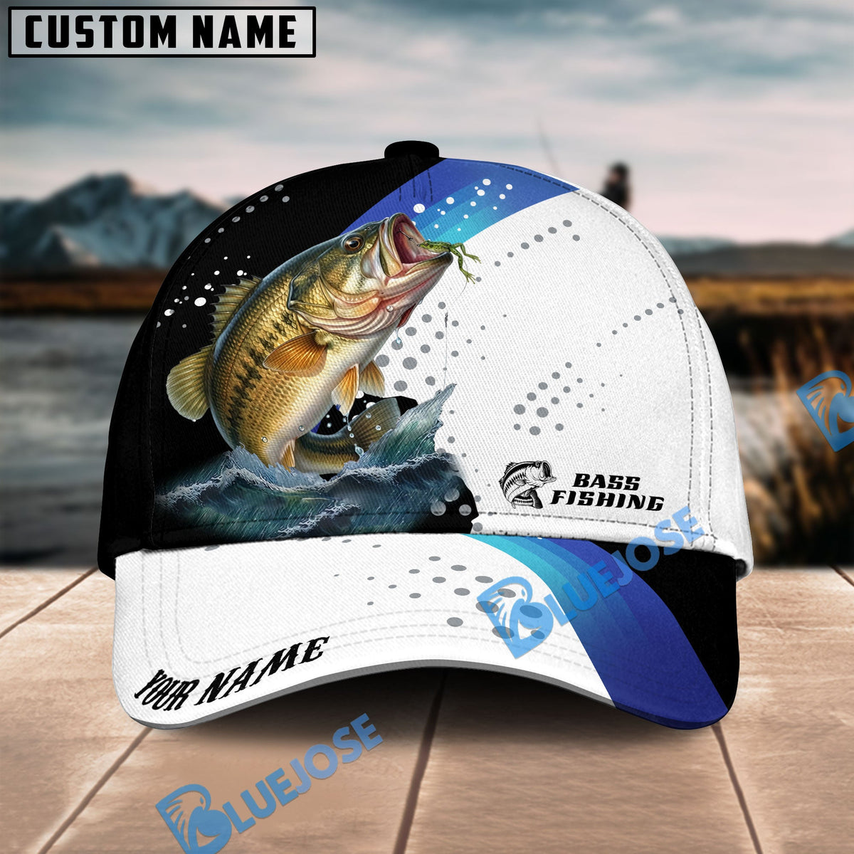 BlueJose Bass Fishing Blue Camo Pattern Personalized Cap