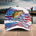 BlueJose Bass Fishing Watercolor USA Flag Personalized Cap