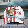 BlueJose Bass Fishing American Flag Red Blue Seawave Personalized Cap