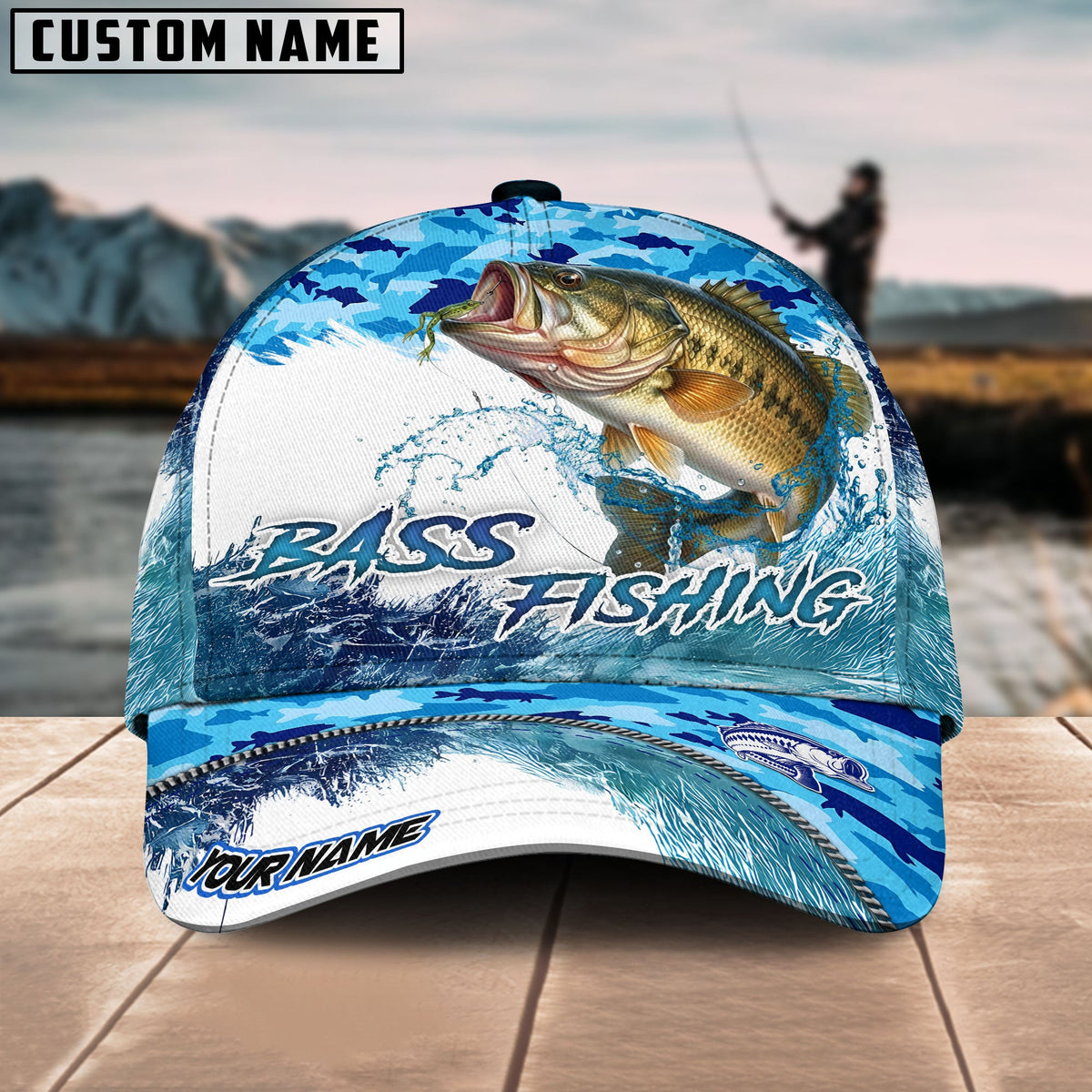 BlueJose Bass Fishing Blue Water Camo Personalized Cap