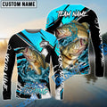 BlueJose Bass Fishing Black Blue Scratch Sport Custom Name & Team Name 3D Shirts