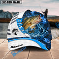 BlueJose Bass Fishing White Blue Lava Sport Personalized Cap