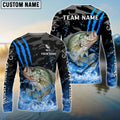 BlueJose Crappie Fishing Blue Scratch Camo Water Splash Custom Name & Team Name 3D Shirts