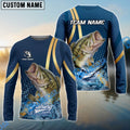 BlueJose Bass Fishing Navy Gold Sport Stripe Scale Pattern Custom Name & Team Name 3D Shirts