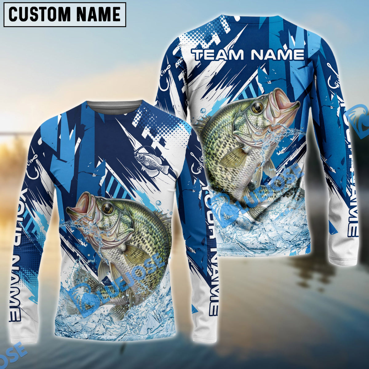 BlueJose Crappie Fishing Technical Fish Scale Custom Name & Team Name 3D Shirts