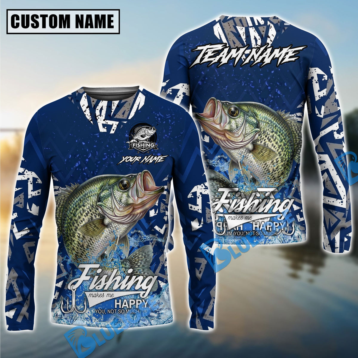 BlueJose Crappie Fishing Tribal Blue Custom Name & Team Name 3D Shirts