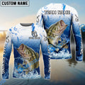 BlueJose Bass Fishing Ocean Scale Gradient Splash Design Custom Name & Team Name 3D Shirts