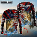 BlueJose Bass Fishing American Flag Grunge Red Scratch Custom Name & Team Name 3D Shirts