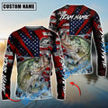 BlueJose Crappie Fishing American Flag Grunge Red Scratch Custom Name & Team Name 3D Shirts
