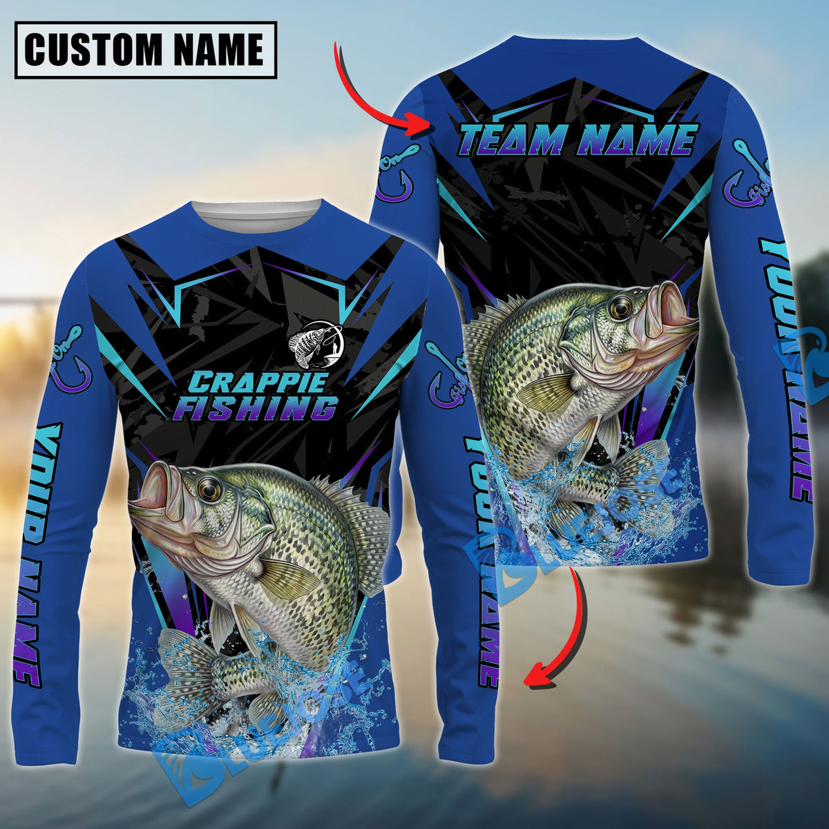 BlueJose Crappie Fishing Neon Sport Jersey Style Custom Name & Team Name 3D Shirts