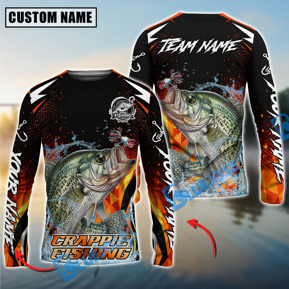 BlueJose Crappie Fishing Fire Touch Custom Name & Team Name 3D Shirts