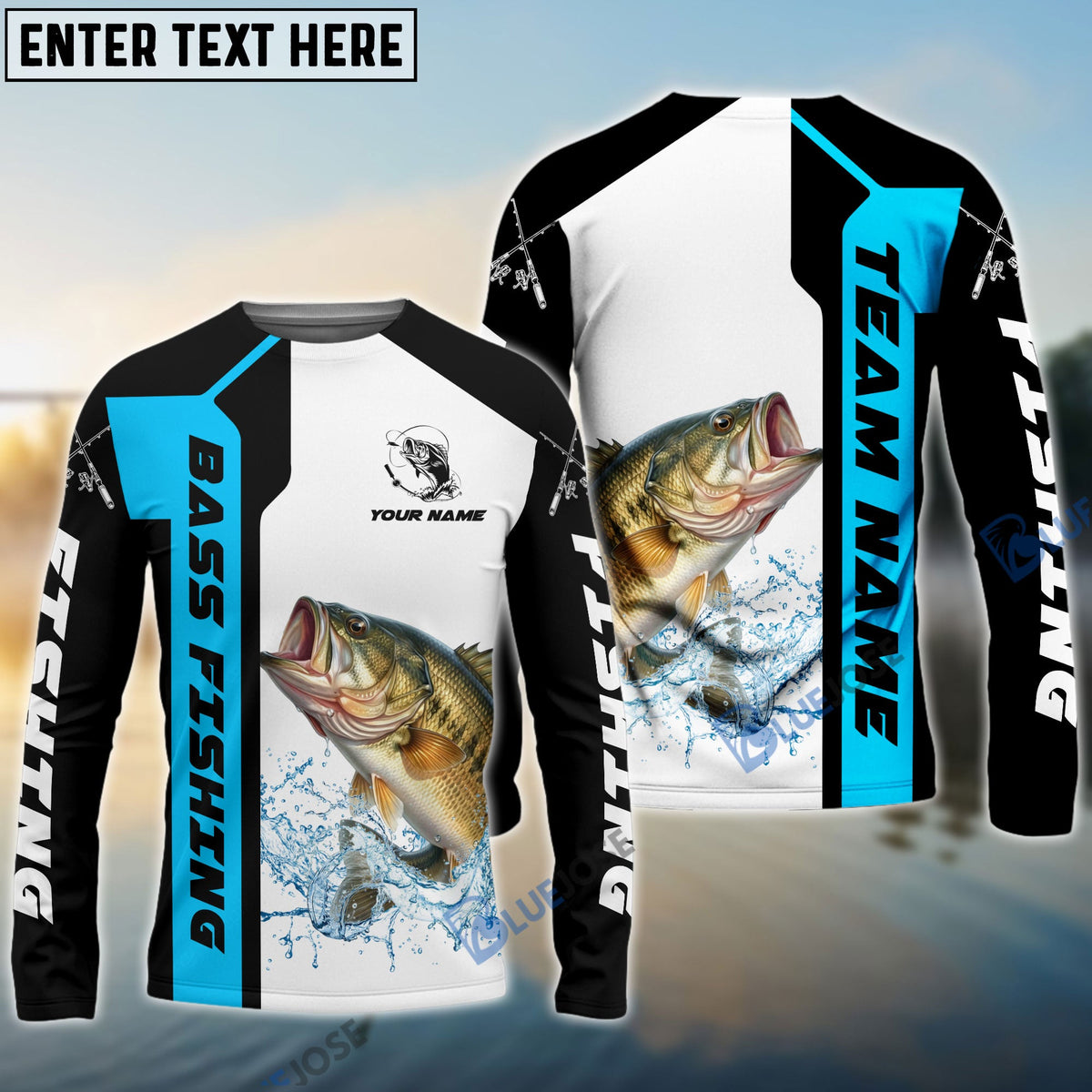 BlueJose Bass Fishing Blue Line Sport Custom Name & Team Name 3D Shirts