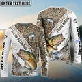 BlueJose Bass Fishing White And Grass Camo Sport Custom Name & Team Name 3D Shirts