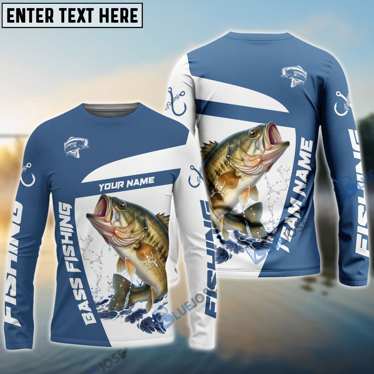 BlueJose Bass Fishing Light Navy Sport Custom Name & Team Name 3D Shirts