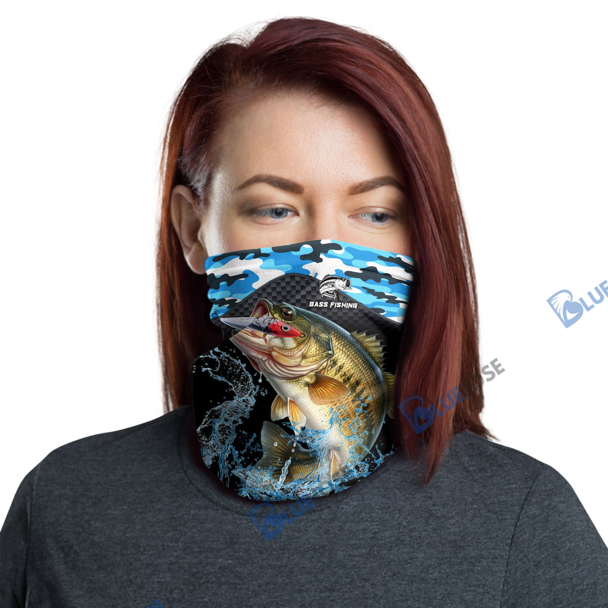 BlueJose Bass Fishing Blue Camo Sport Neck Gaiter