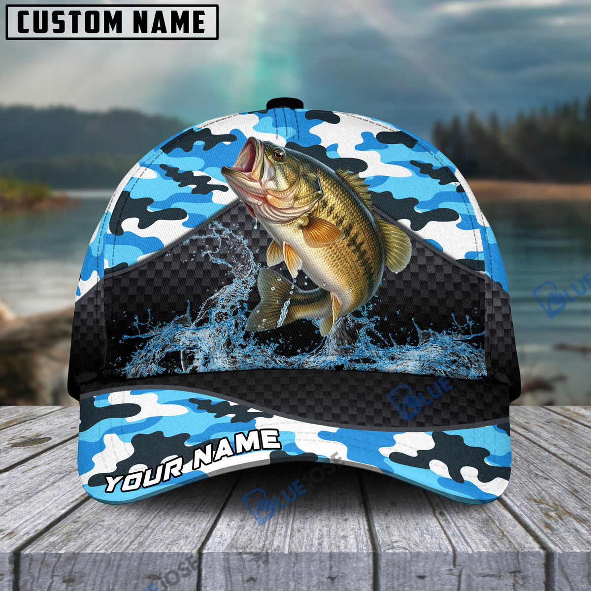 BlueJose Personalized Bass Fishing Blue Camo Sport Classic Cap
