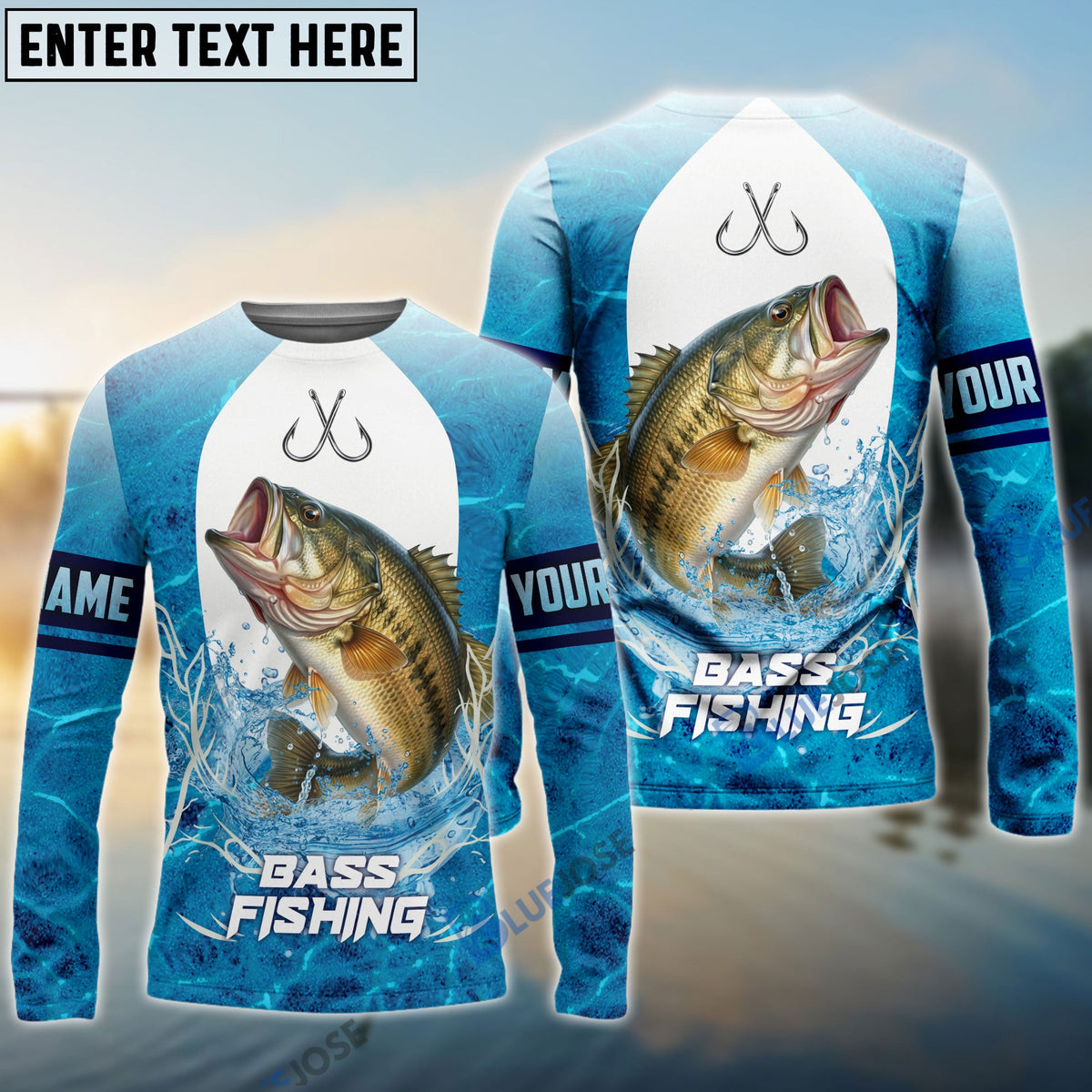 BlueJose Customize Name Bass Fishing Blue Wave 3D Shirts