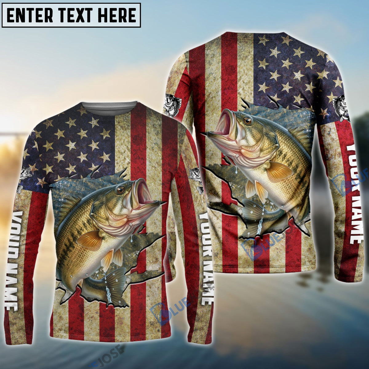 BlueJose Bass Fishing USA Flag Custom Fishing Shirt