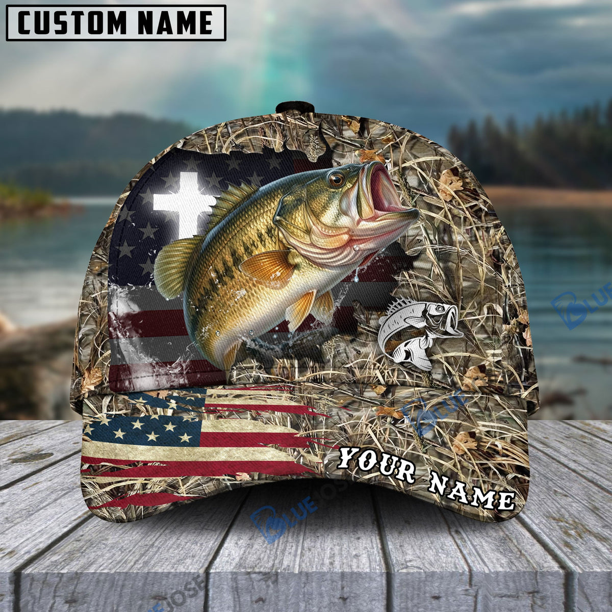 BlueJose Personalized Bass Cross Camo Fishing Classic Cap