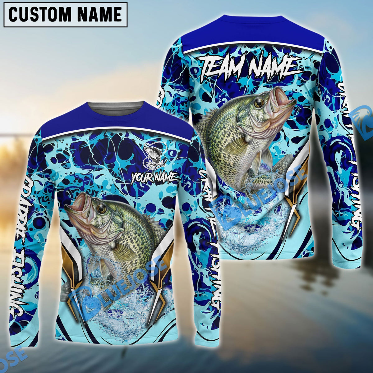 BlueJose Crappie Fishing Blue Fiction Sea Custom Name & Team Name 3D Shirts