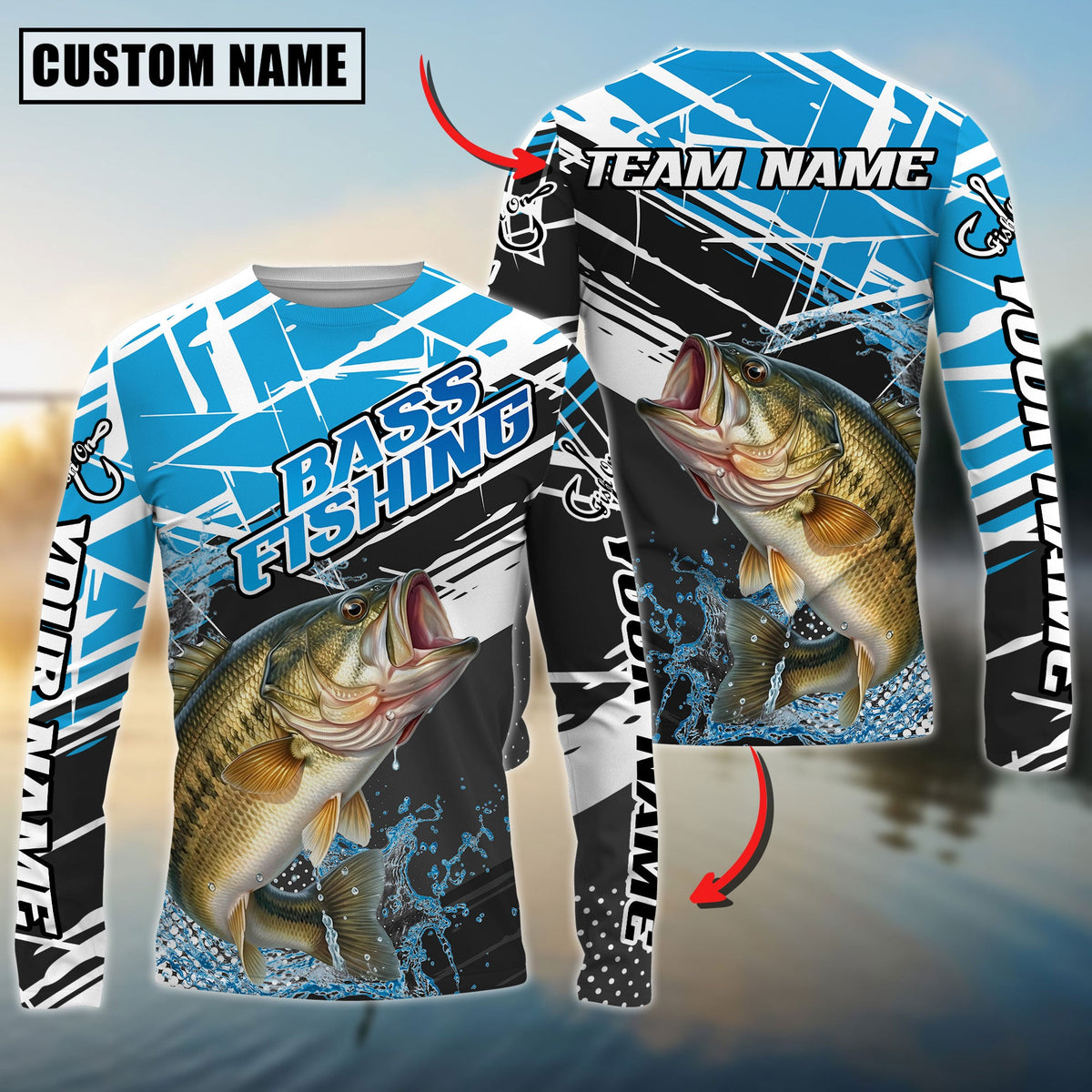 BlueJose Bass Fishing Bold Graphic Splash Contrast Design Custom Name & Team Name 3D Shirts