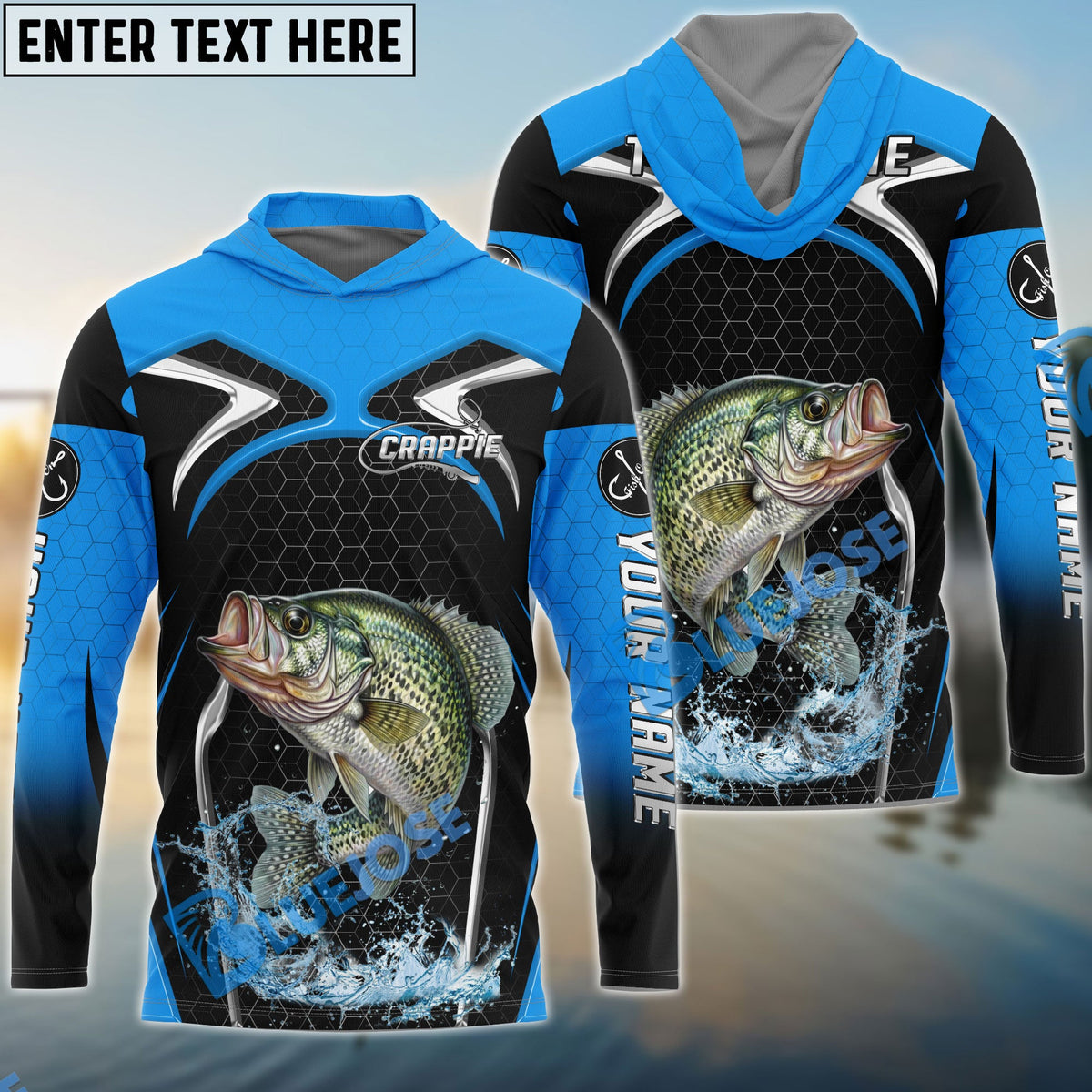 BlueJose Crappie Fishing Deep Blue Hexagon Sport Design Custom Name & Team Name 3D Shirts