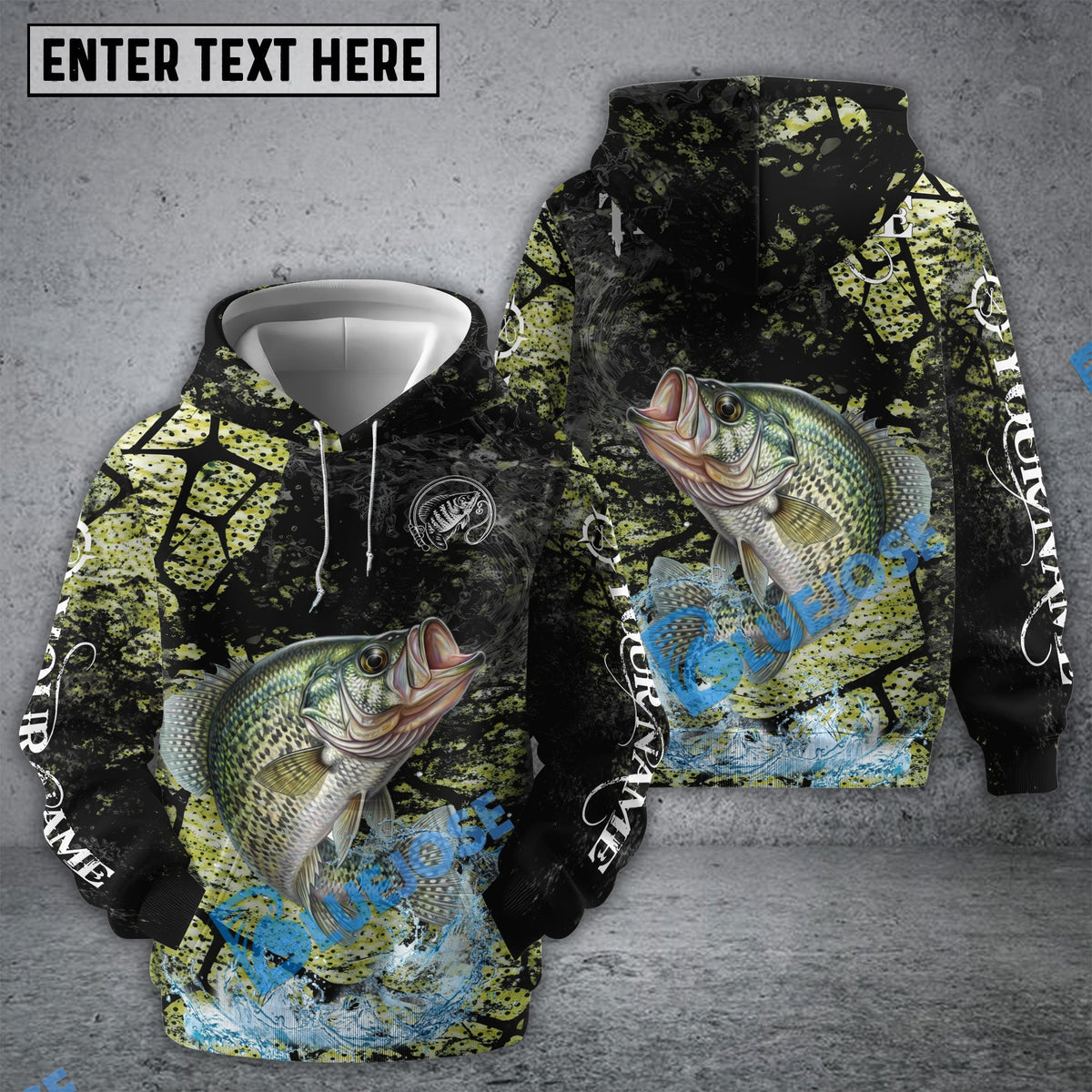 BlueJose Crappie Fishing Dark Water Art Style Custom Name & Team Name 3D Shirts