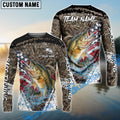 BlueJose Bass Fishing American Flag Scratch Grass Camo Custom Name & Team Name 3D Shirts
