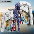 BlueJose Bass Fishing American Flag Splash Custom Name & Team Name 3D Shirts