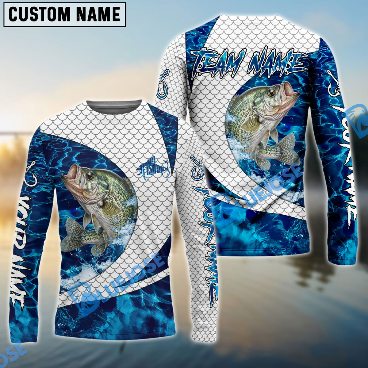 BlueJose Crappie Fishing Blue Wave Dynamic Sport Design Custom Name & Team Name 3D Shirts