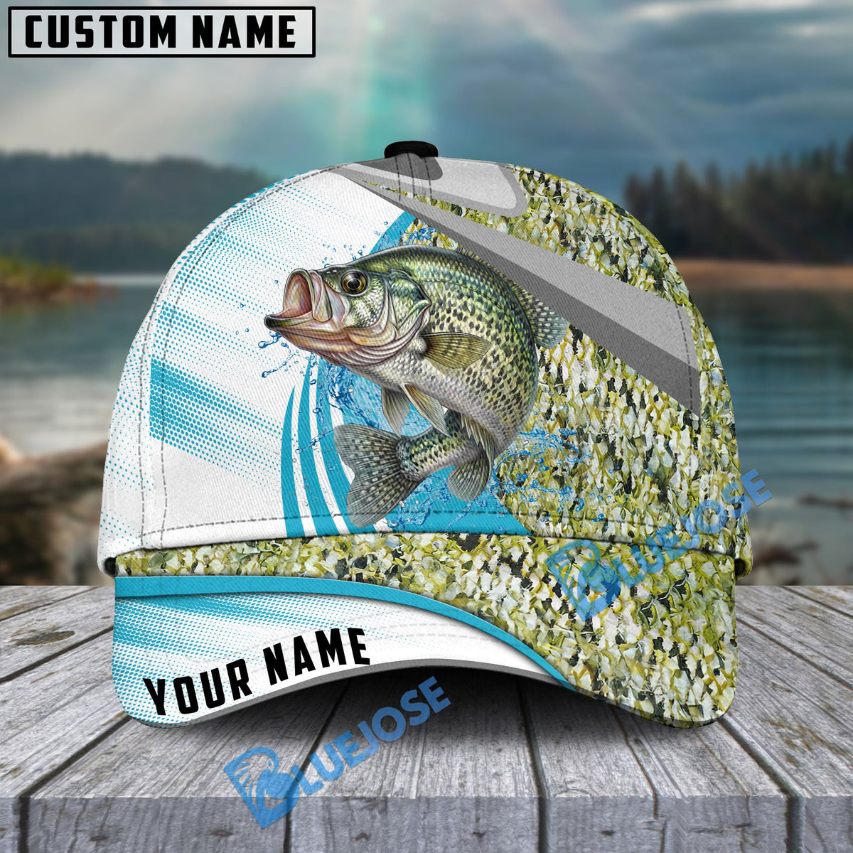 BlueJose Crappie Fishing Blue Water Fish Skin Customized Name 3D Cap