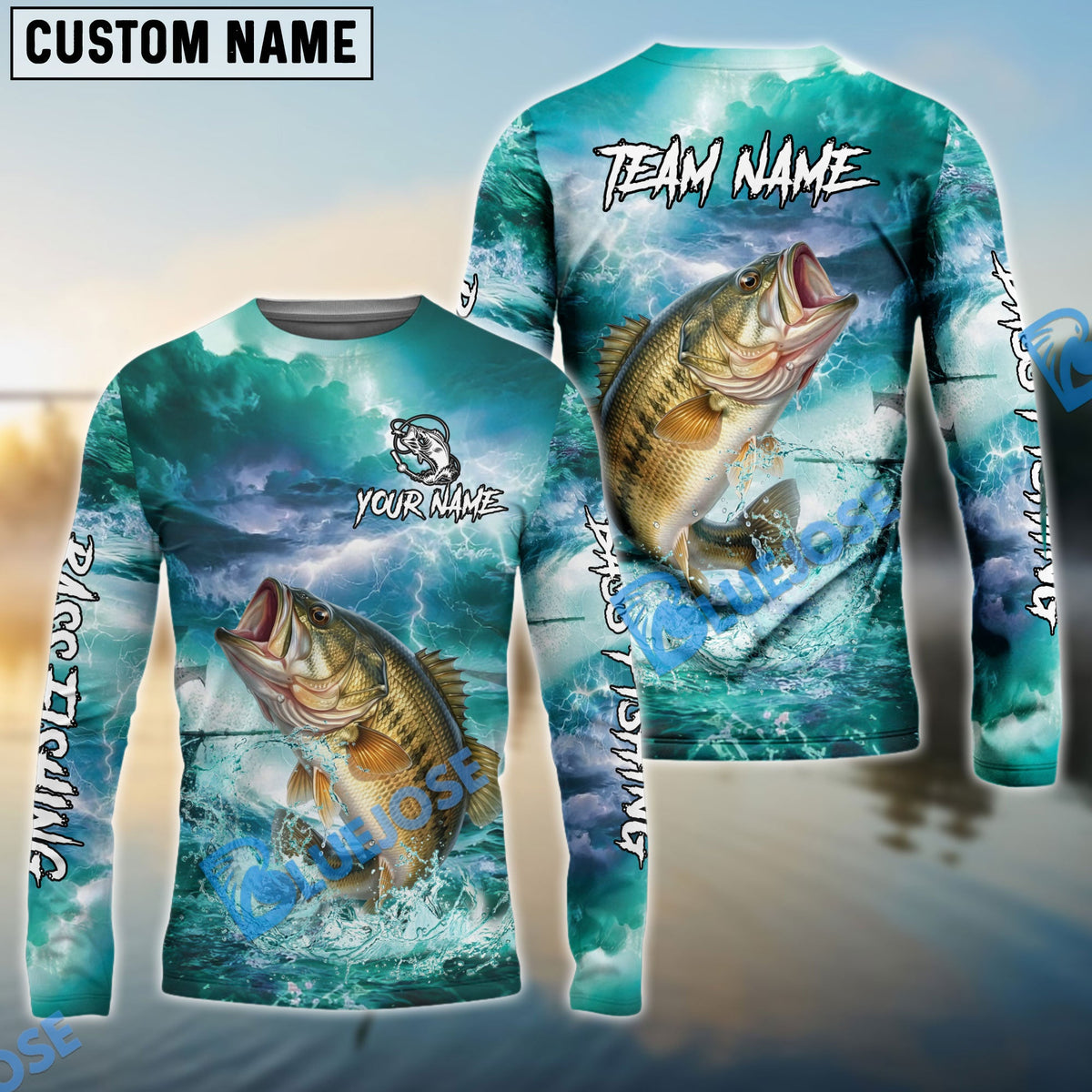 BlueJose Bass Fishing Teal Thunderstorm Name & Team Name 3D Shirts