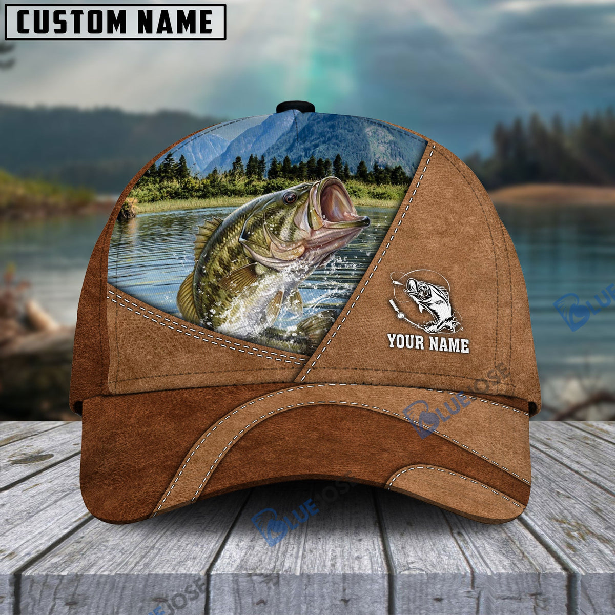 BlueJose Fishing Leather Pattern 2 Personalized Cap (13 Breeds)