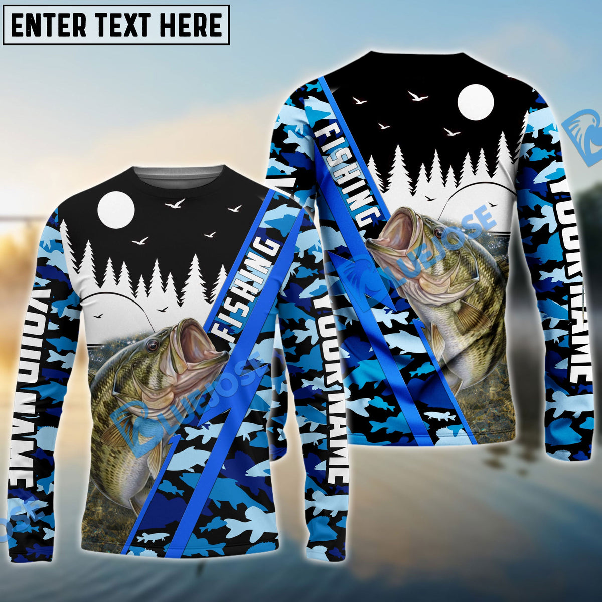 BlueJose Bass Personalized Fishing Blue Camo 3D Shirt