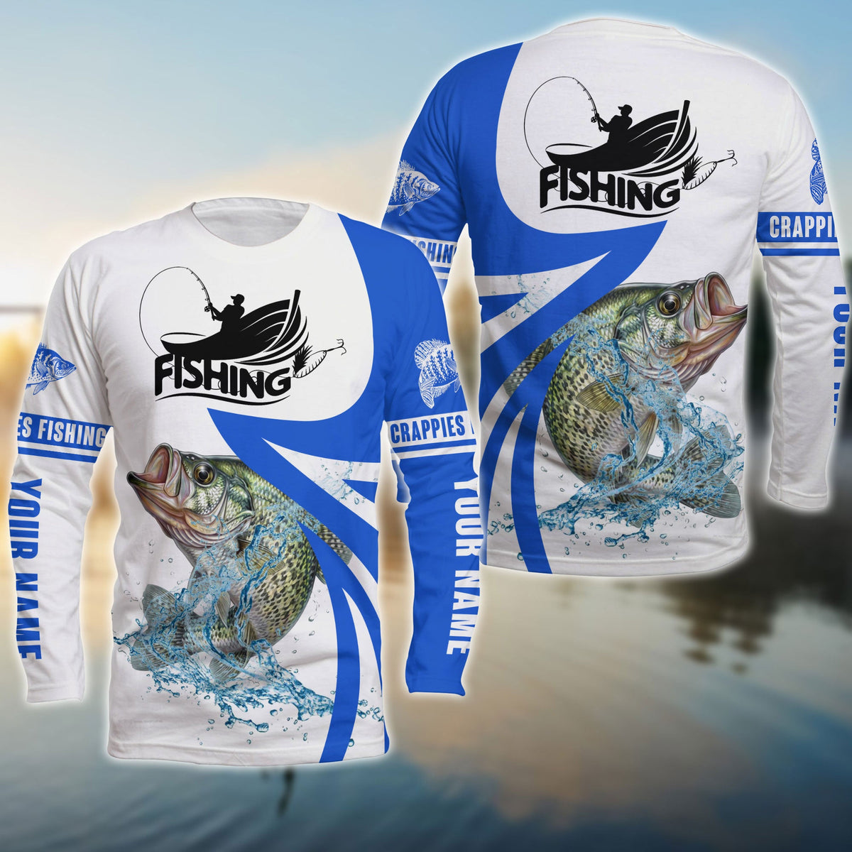 BlueJose Crappie Fishing Personalized White Blue Crappie Fishing 3D Shirt