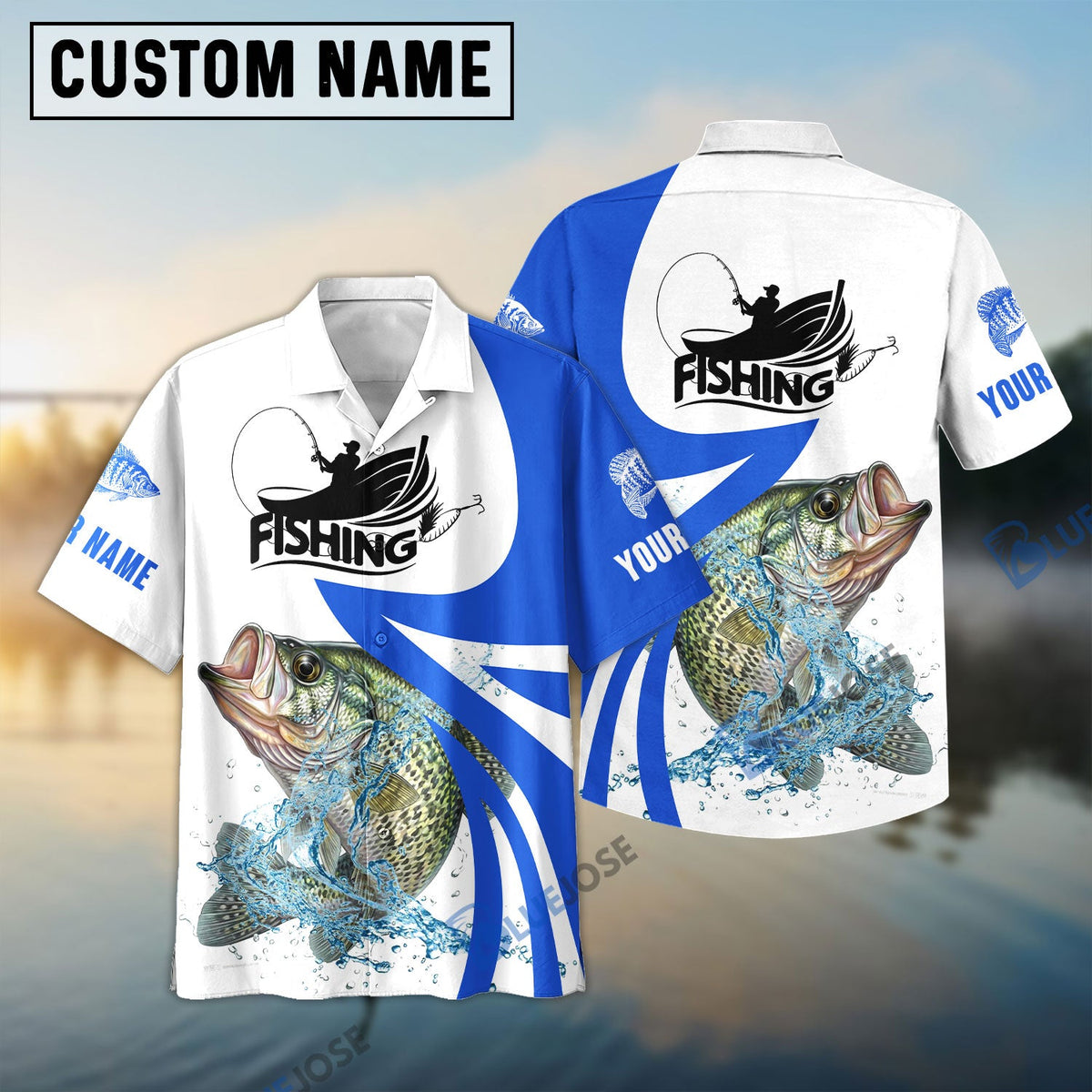 BlueJose Crappie Fishing Personalized White Blue Crappie Fishing 3D Shirt