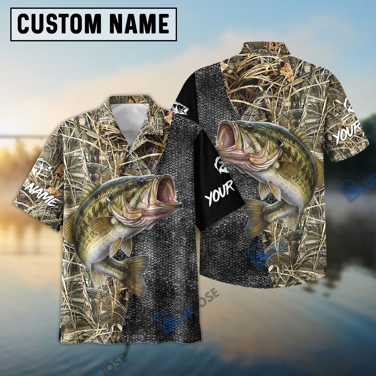 BlueJose Custom Largemouth Bass Fishing Camo Personalized Bass Fishing 3D Shirt