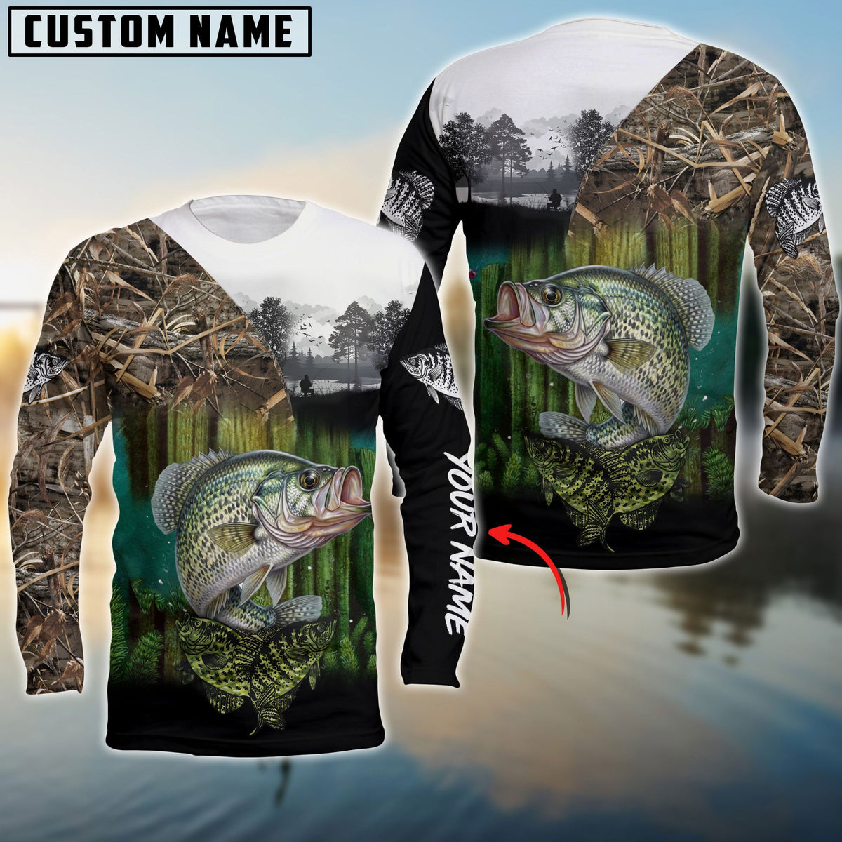 BlueJose Crappie Fishing Camo Freshwater Fish Customize Name 3D Shirt