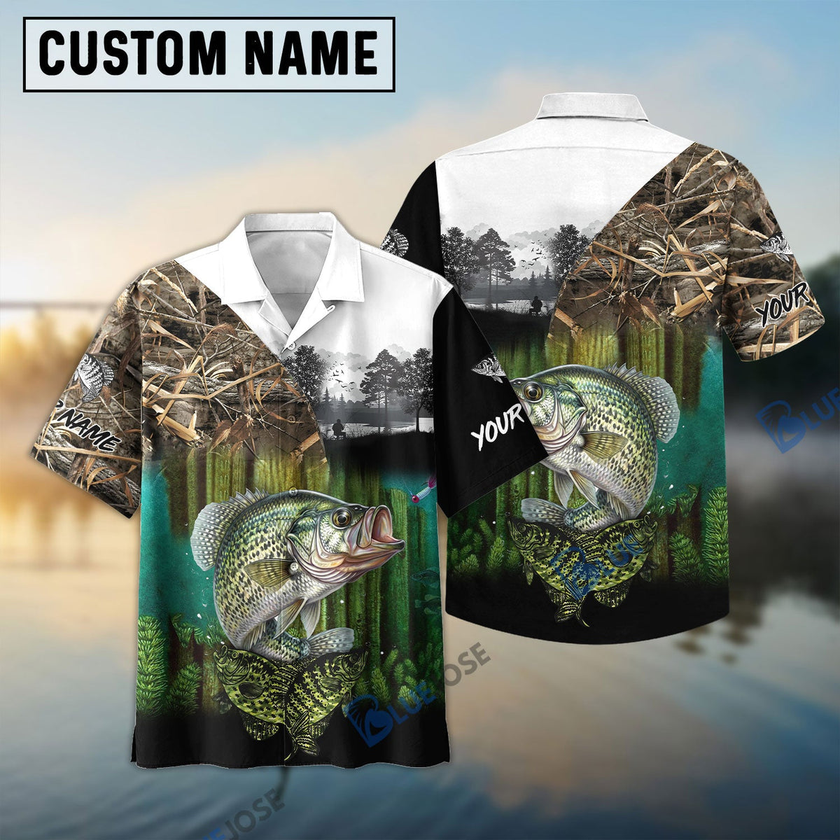 BlueJose Crappie Fishing Camo Freshwater Fish Customize Name 3D Shirt