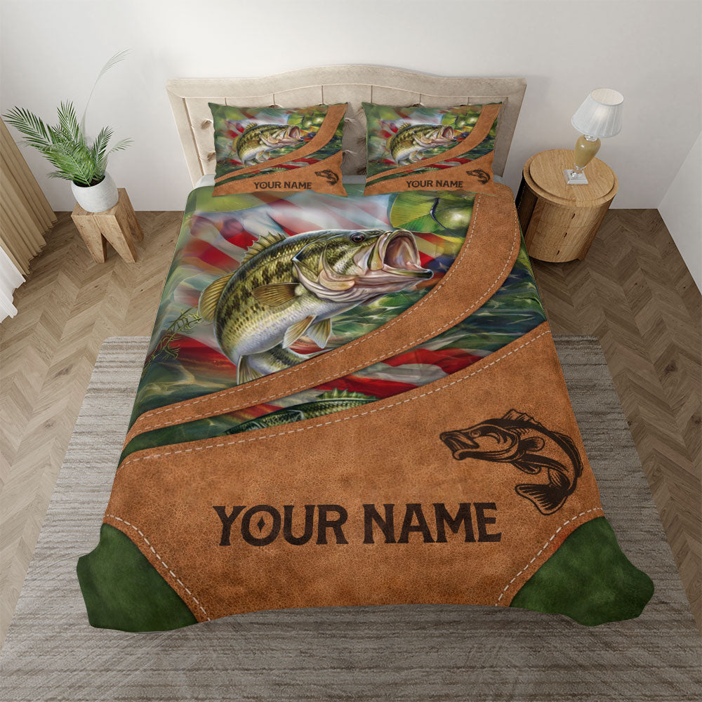 BlueJose Fishing Flag Leather Pattern Personalized Bedding Set