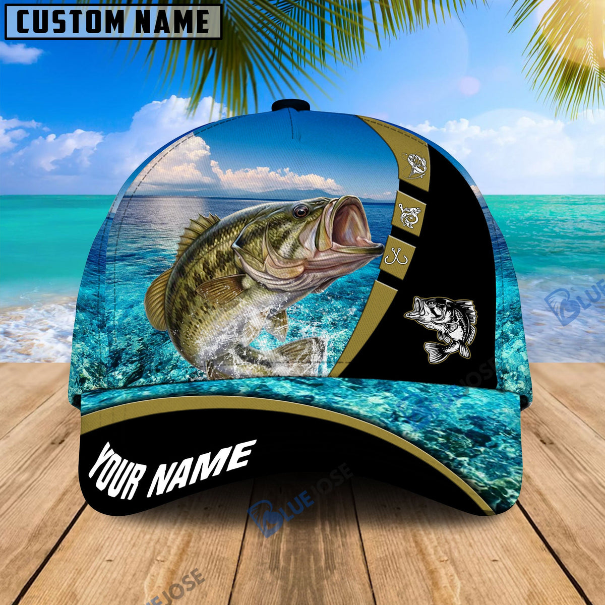 BlueJose Personalized Cool Bass Fishing Blue Cap