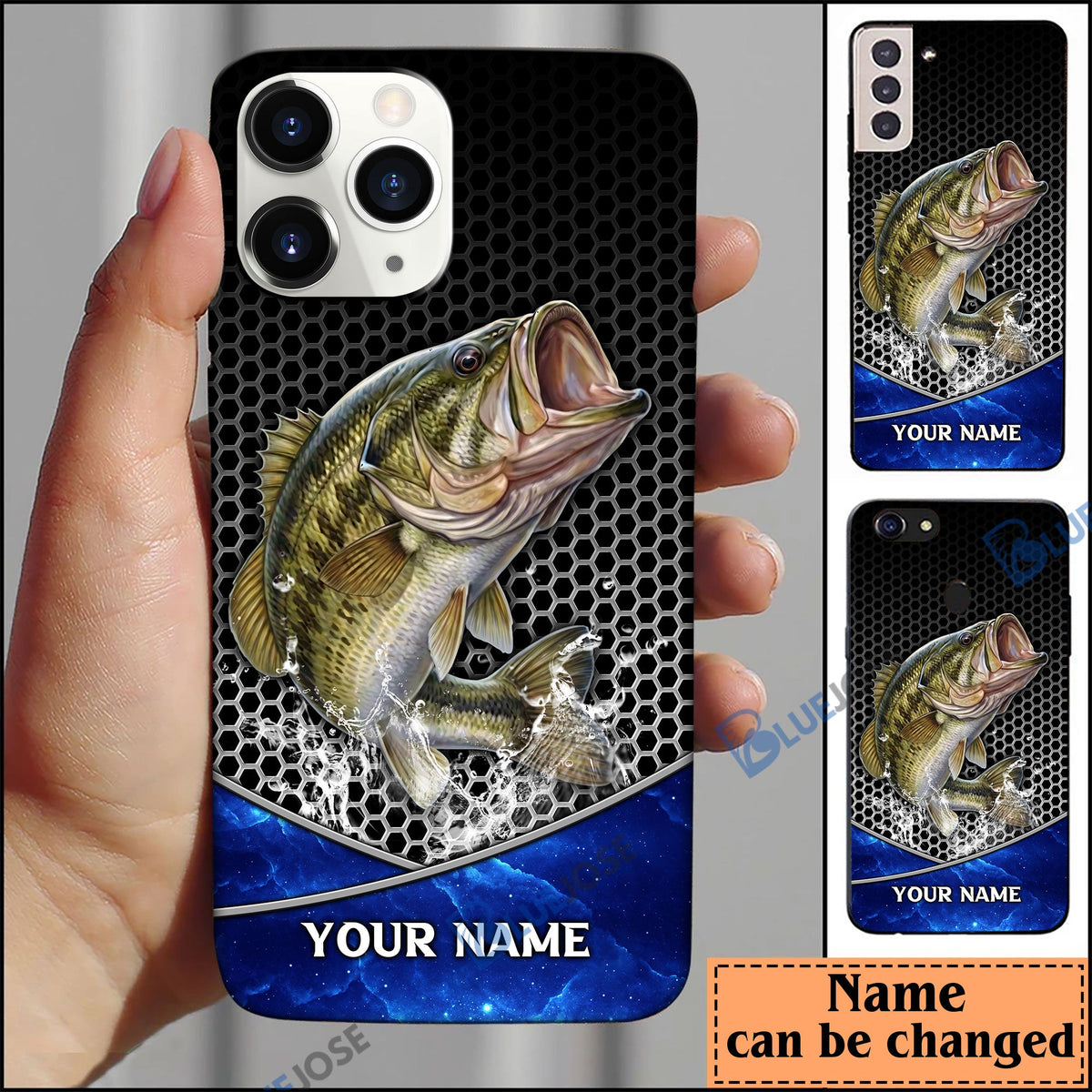 BlueJose Bass Fishing Net Personalized Name Phone Case
