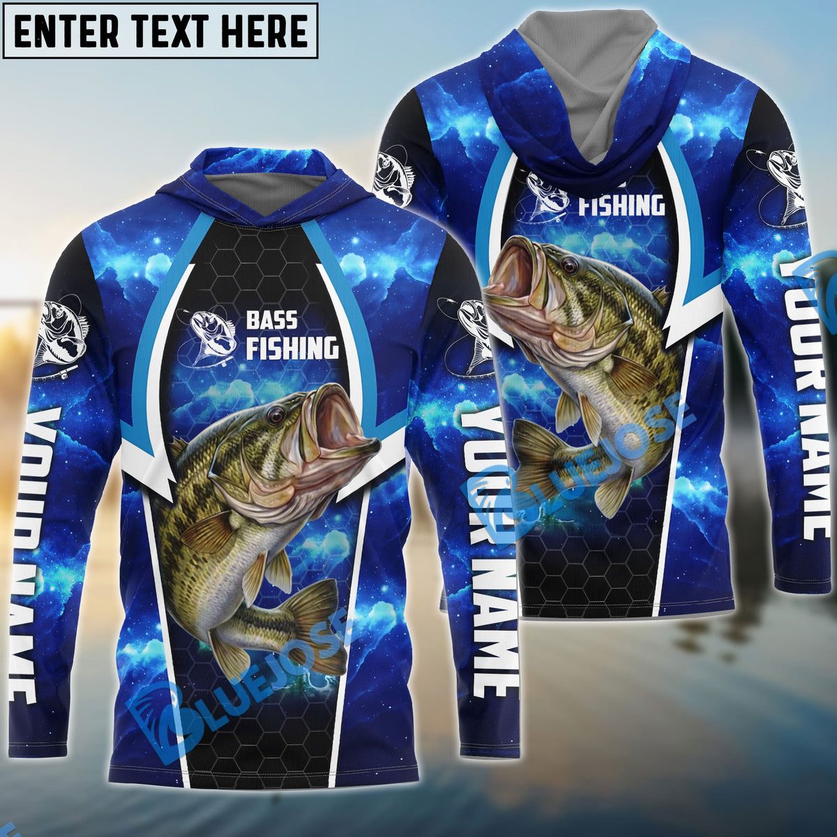 BlueJose Bass Fishing Blue Galaxy Custom Long Sleeve Performance Fishing Shirts