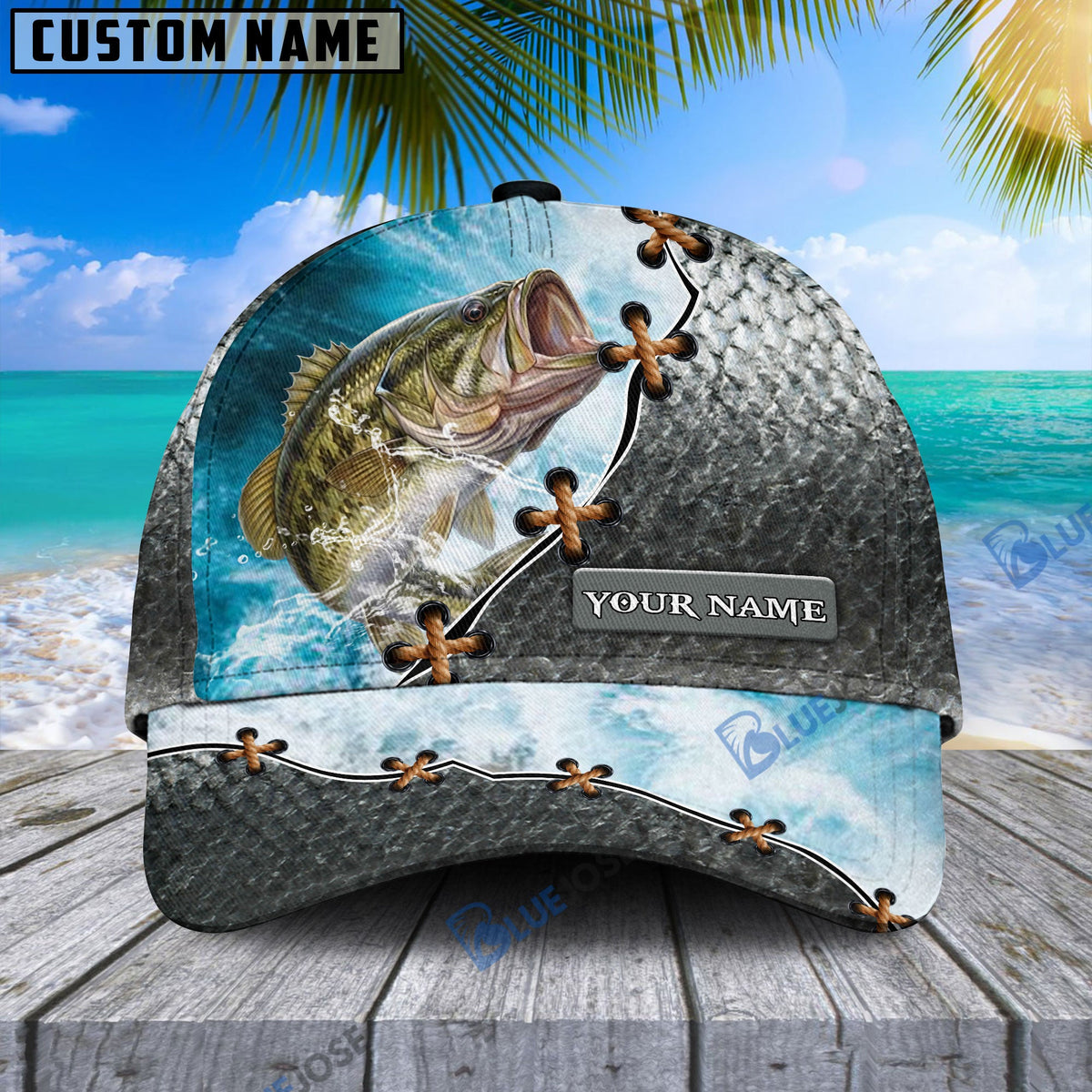 BlueJose Custom Name Bass Fishing Happiness Cap
