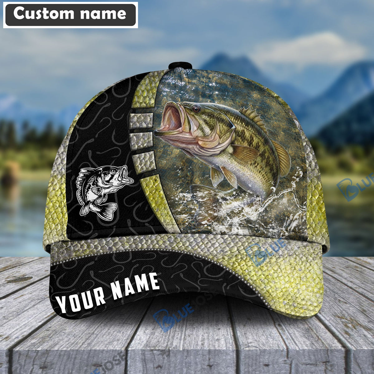 BlueJose Personalized Bass Fishing Hook Camo Classic Cap