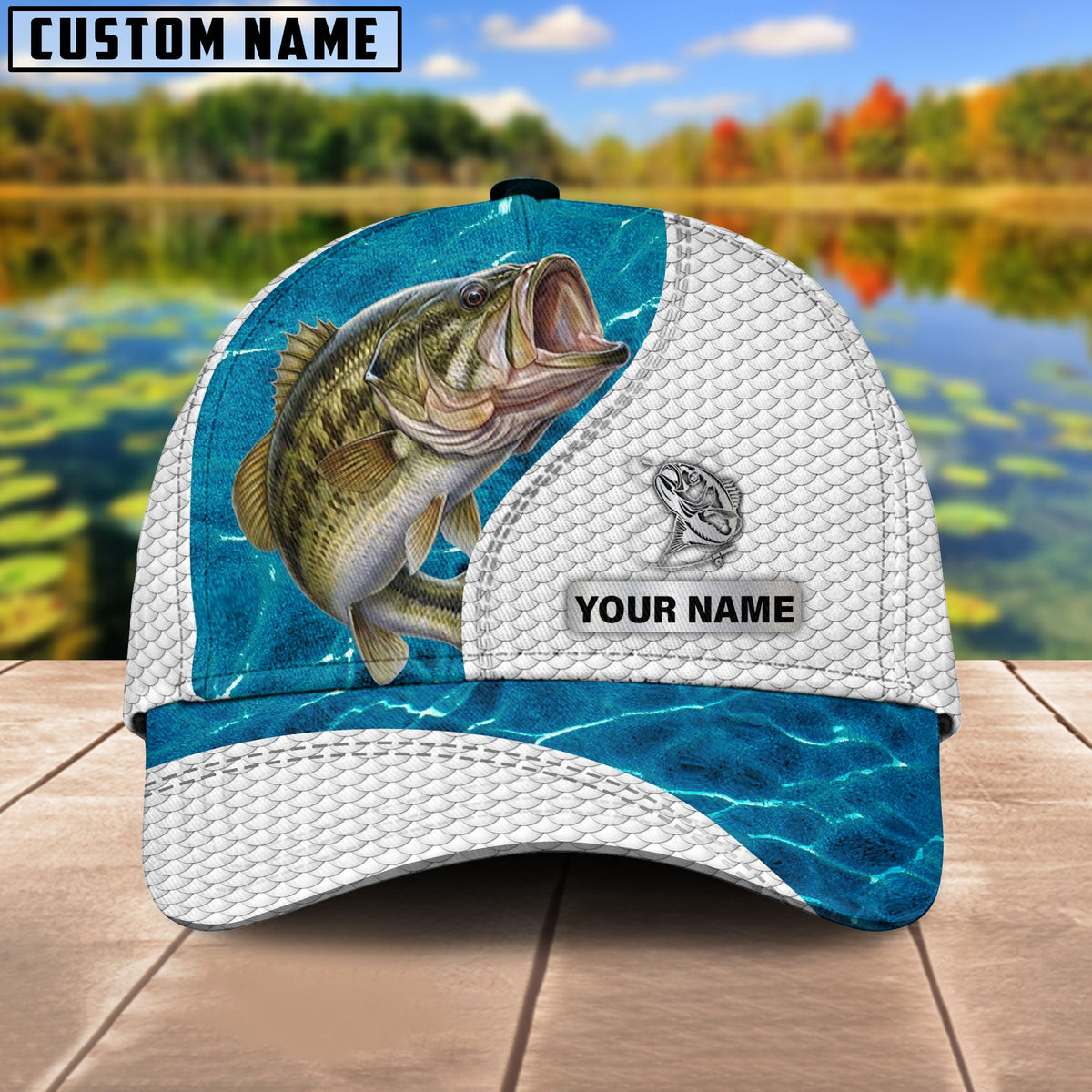 BlueJose Custom Name Bass Fishing Blue Water Cap