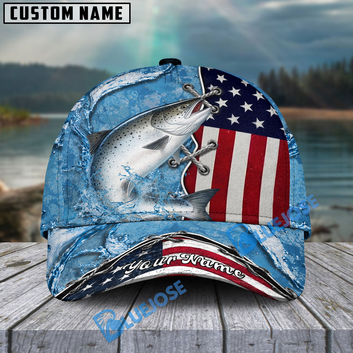 BlueJose Fishing Patriotic Lace-Up Design Personalized Cap (13 Breeds)