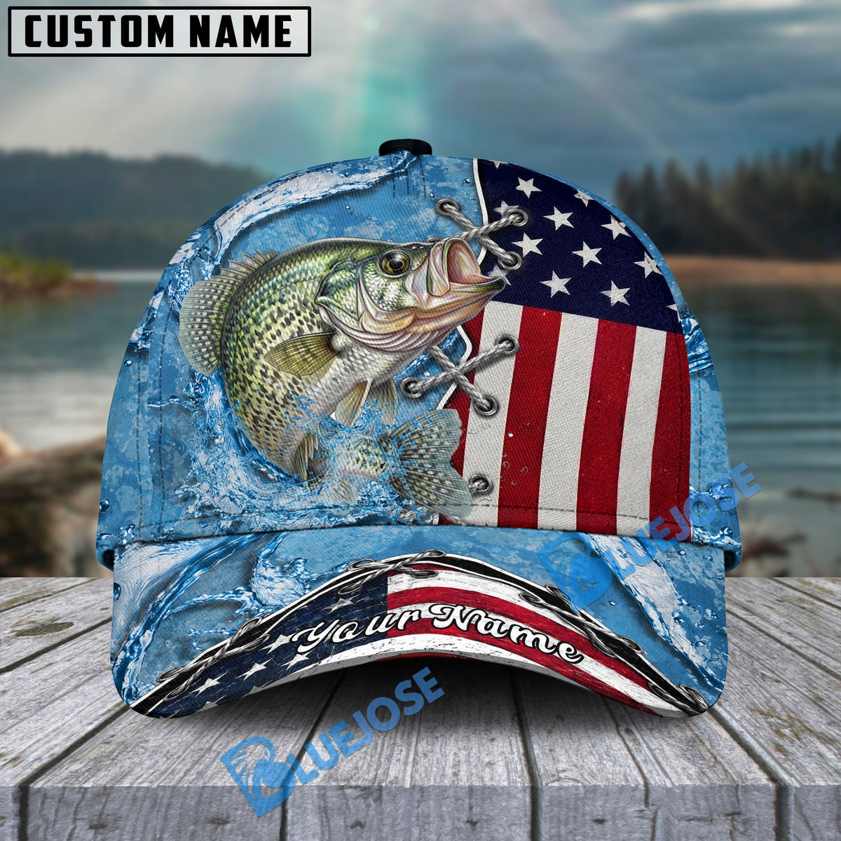 BlueJose Fishing Patriotic Lace-Up Design Personalized Cap (13 Breeds)