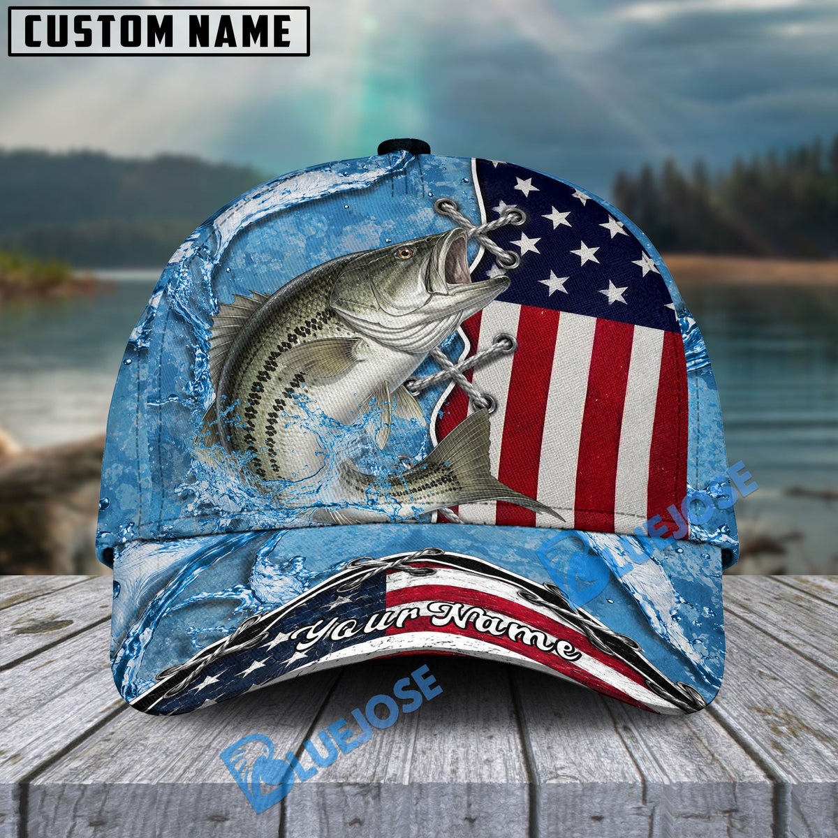 BlueJose Fishing Patriotic Lace-Up Design Personalized Cap (13 Breeds)