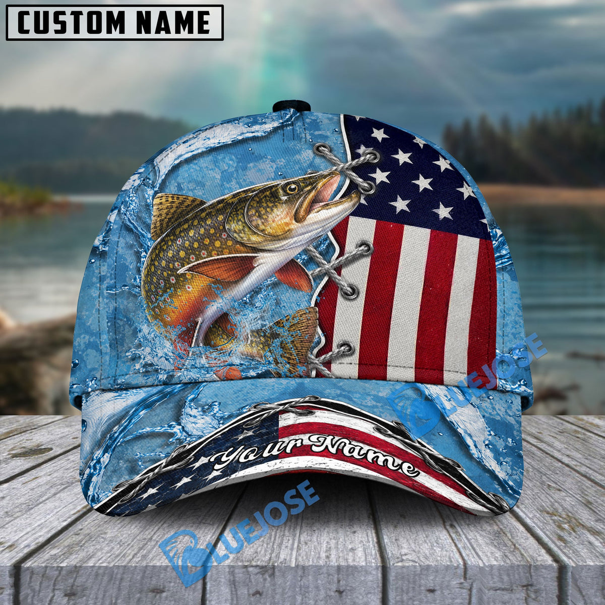 BlueJose Fishing Patriotic Lace-Up Design Personalized Cap (13 Breeds)
